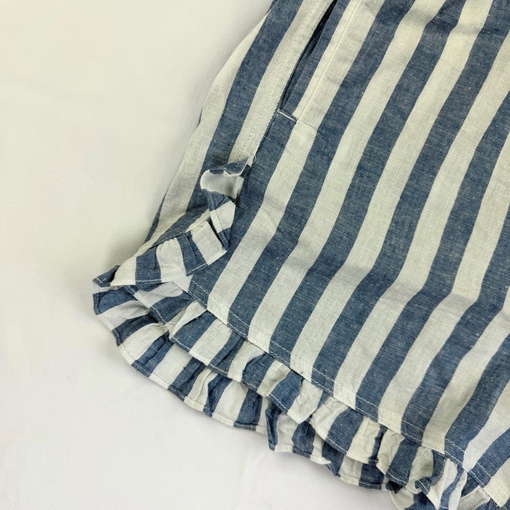 beachlunchlounge Striped Ruffle Hem Linen Shorts in Blue & White Size Large EUC - Picture 5 of 12